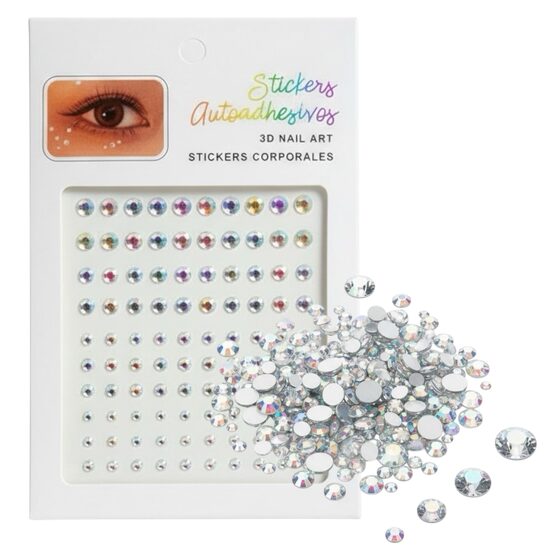 Stickere cristale autocolante irizate, mix dimensiuni, pentru machiaj si nail art Chique, 100 buc