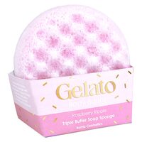 Burete de baie infuzat cu unt de corp si uleiuri esentiale Raspberry Ripple Gelato Body Buffer 200g, Bomb Cosmetics