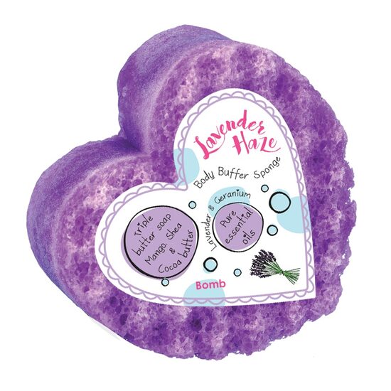 Burete de baie infuzat cu unt de corp si uleiuri esentiale Lavender Haze Body Buffer 200g, Bomb Cosmetics