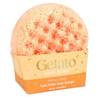 Burete de baie infuzat cu unt de corp si uleiuri esentiale Mango Sorbet Gelato Body Buffer 200g, Bomb Cosmetics