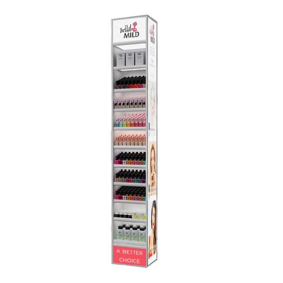 Display iluminat pentru lacuri de unghii Wild & Mild, pentru podea, 891 buc, 30 × 200 × 32 cm