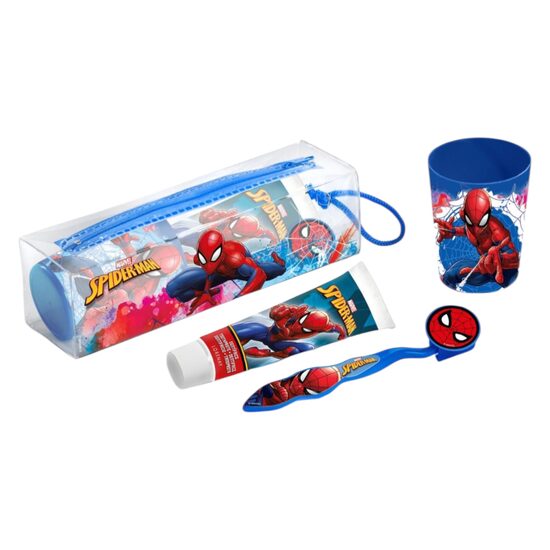 Set ingrijire dentala pentru copii, pahar, pasta de dinti, periuta si etui, Spiderman, 2567