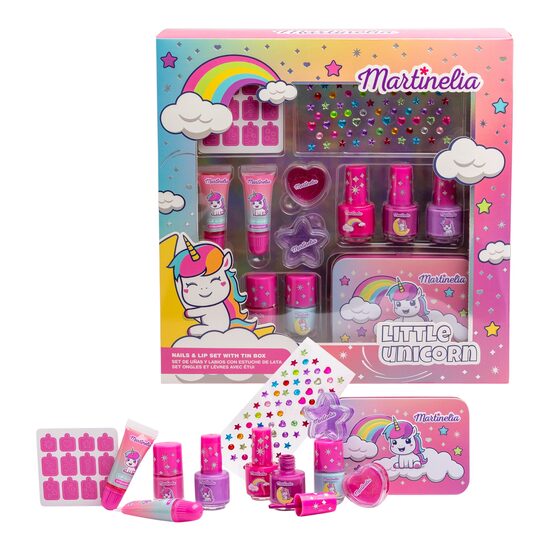 Set unghii și buze cu cutie metalică Little Unicorn, Martinelia, 85499