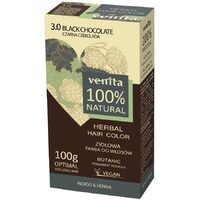 Vopsea de par pulbere, pe baza de plante, naturala 100%, Venita, Nr 3.0, Ciocolata Neagra, 100g