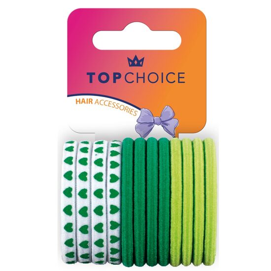 Elastic de par Top Choice, set de 12 bucati asortate, in nuante de verde
